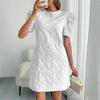 Women Summer Vintage Dresses Textured Jacquard Round Neck Bubble Sleeve New Style