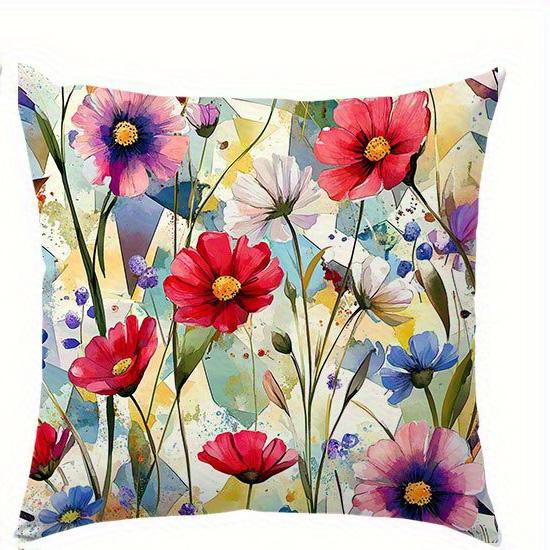 Home Decor Colorful Watercolor Floral And Hummingbird Pillows Pattern Cushion Cover Suitable For Sofa Bedroom Car Pillow Cover