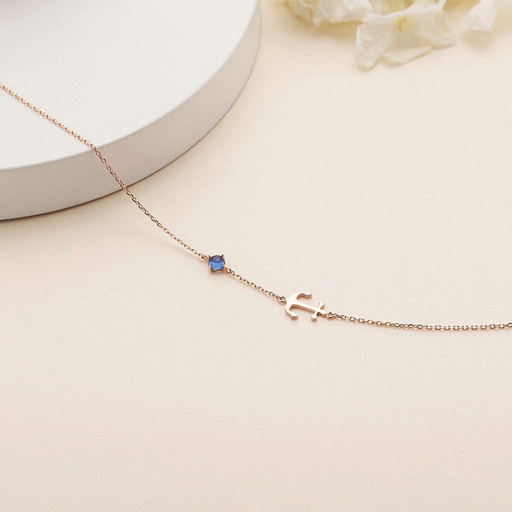 14K Gold Bracelet Chain Blue Cubic Anchor