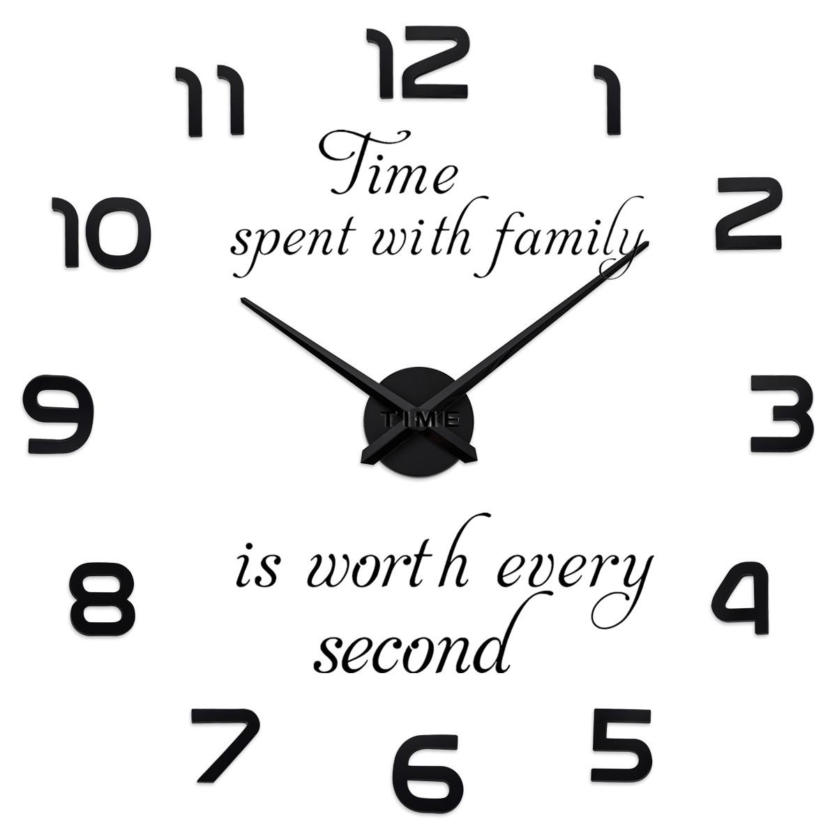 Popular Creative Acrylic Sticker Clock DIY Simple 3D Modern Wall Clock (Black,47 inches(119.38cm))