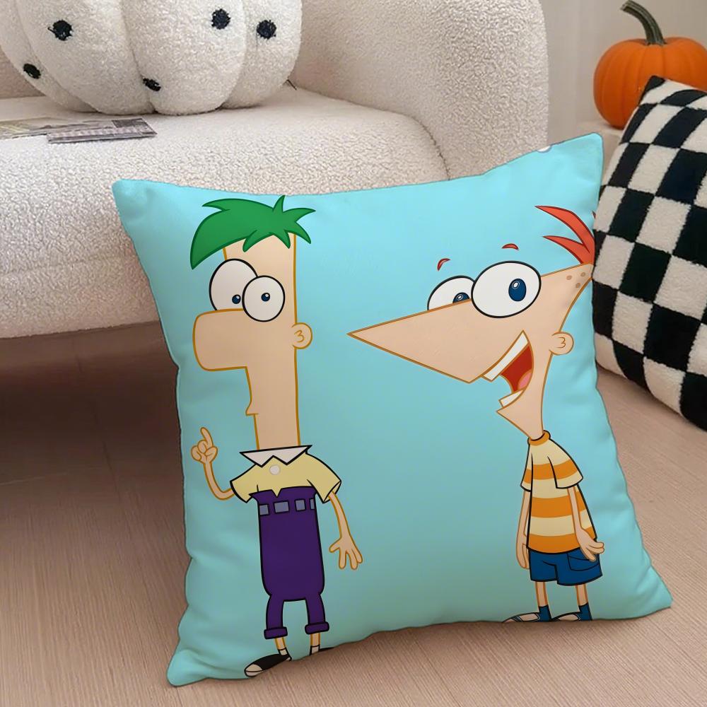 Fun PPhineas And Ferbs Cartoon Cushion Cover Throw Pillow Cover Hidden Button Durable Polyester Chair Cushion