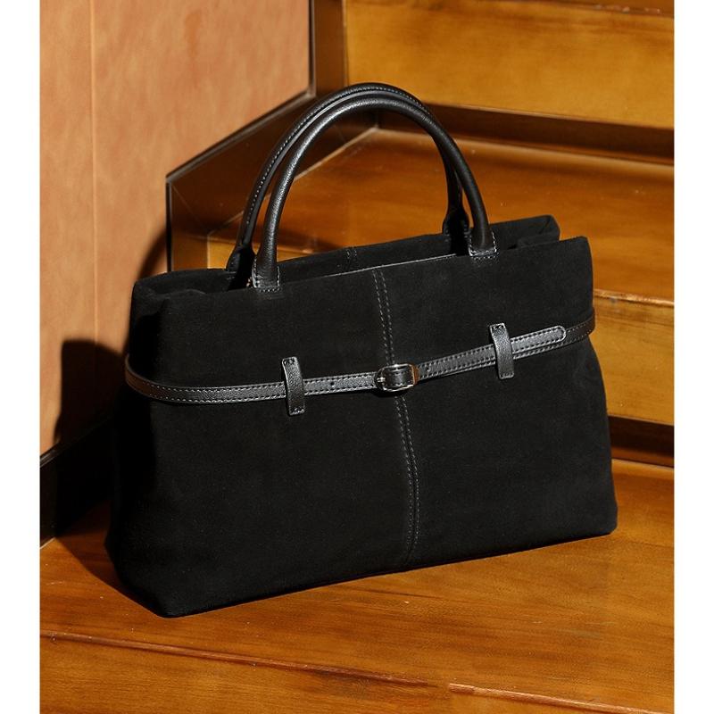 Oversized Suede Leather Briefcase Spacious Handheld Shoulder Crossbody Bag Women Slouchy Commuting Premium Light Luxury Handbag