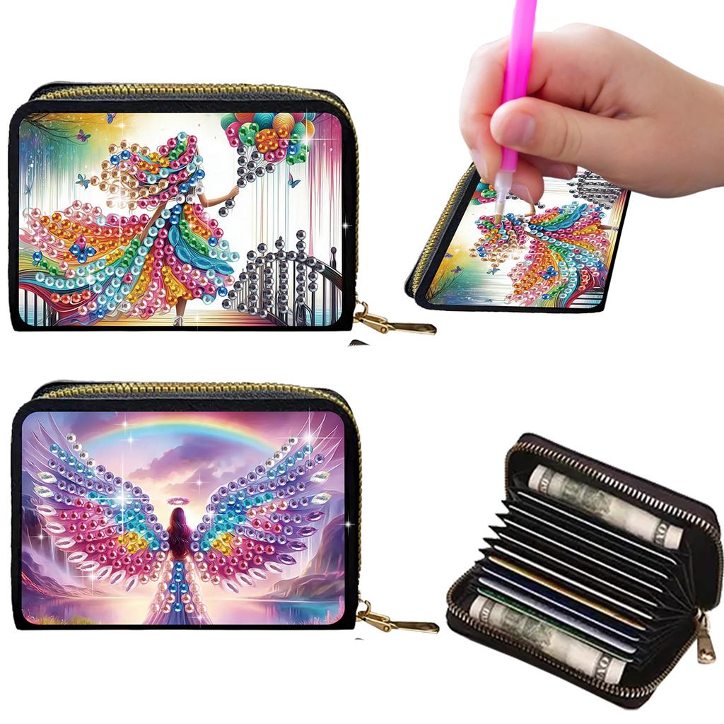 2pcs Animal Pattern Diamond Painting Fashion Card Holder DIY Diamond Painting Art Kit ID Storage Bag for Travel and Daily Use