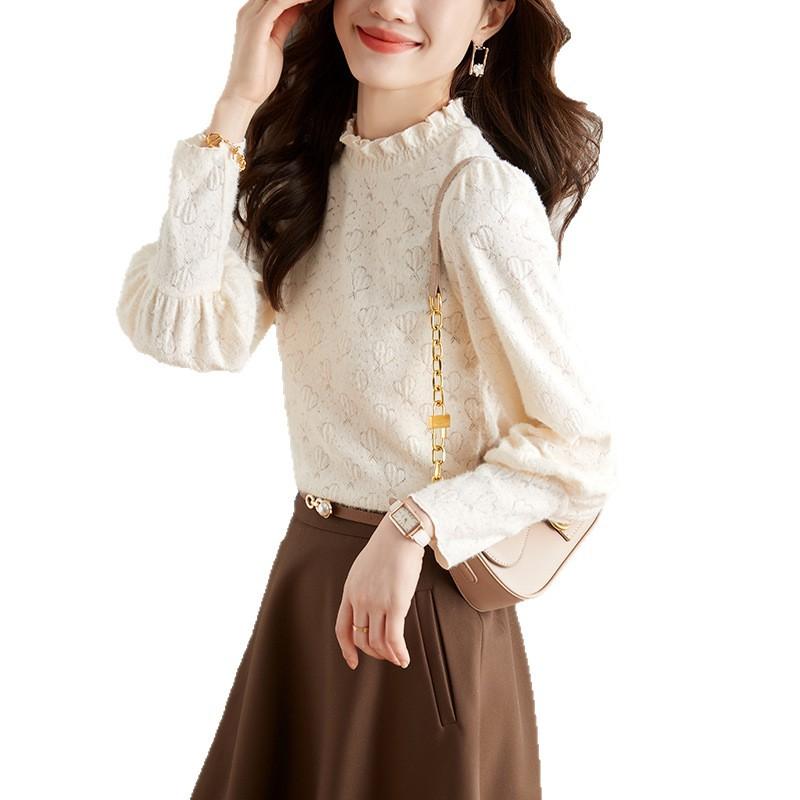 Semi-turtleneck Lace Bottoming Shirt Women's Early Autumn New Fashion Inner with Foreign Style Design Top A
