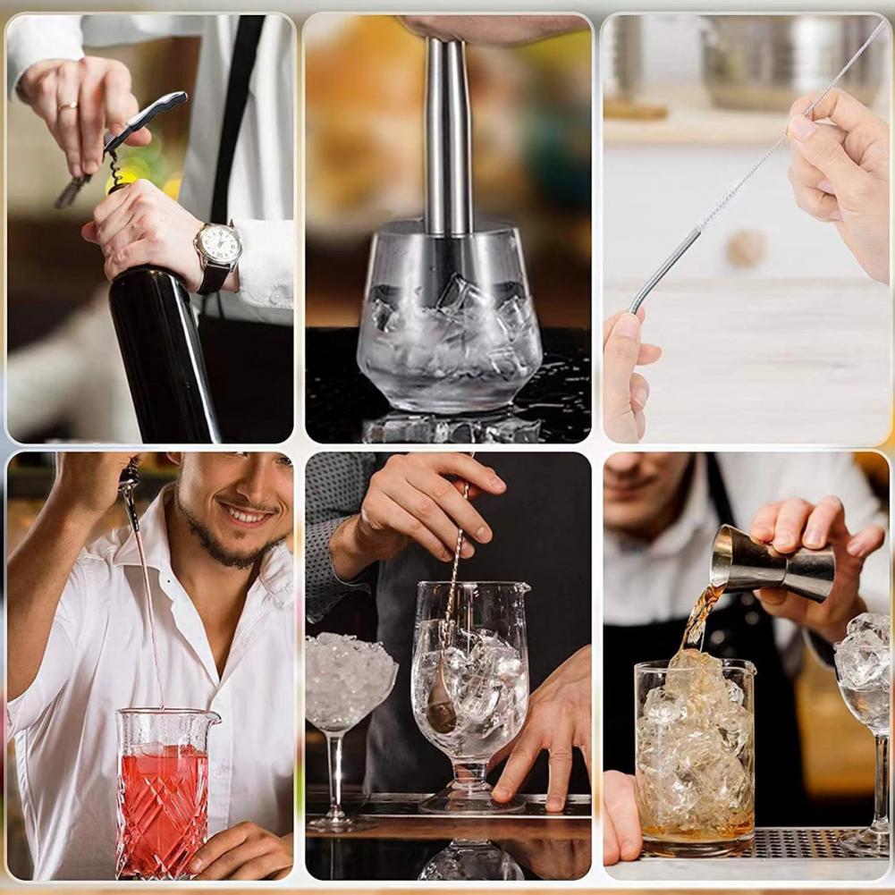 23Pcs Stainless Steel Cocktail Shaker Set with Stand for Drink Mixing Martini Shaker Jigger Strainer Mixer Spoon Tongs Opener