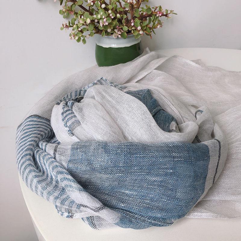 Pure Linen Stripes With Thin Scarves Can Be Used In All Seasons To Shade And Keep Warm, High-End Silk Scarves, Japanese And Korean Sweet Scarves