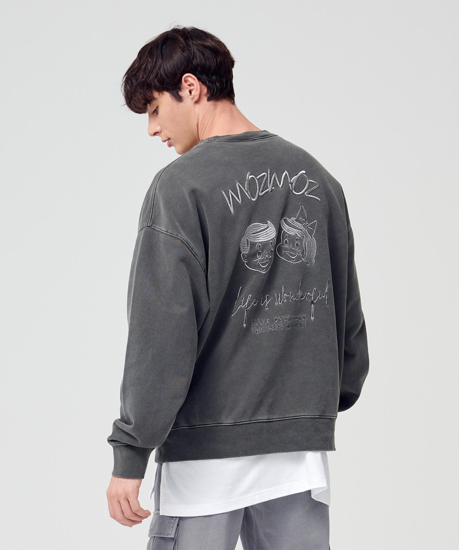 Свитшот Moz Moz Twins с вышивкой, пигментный, оверсайз, угольный 1(M-L)