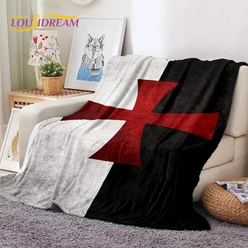 Chevalier Templier Croisé Dessin Animé Couverture Douce en Flanelle pour Lits Chambre Canapé Pique-nique, Couverture Jetée pour Couvrir Cadeau Extérieur
