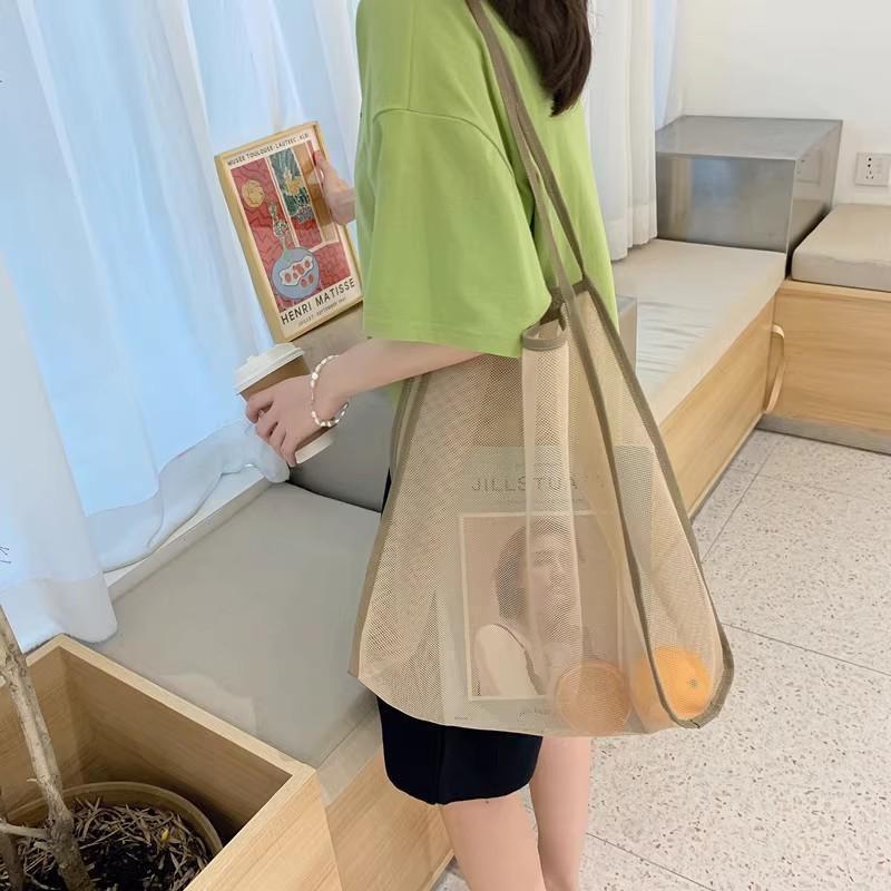 

Fashionable Transparent Mesh Shoulder Bag - Lightweight and Large Capacity for Travel and Shopping One Size хакі