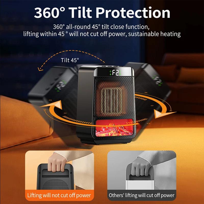 3D Flame Electric Fireplace Heater PTC Energy Saving Quick Heat with Timer for Home Office Silent Decorative