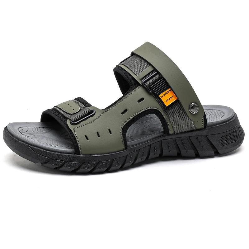 Modische Sommersandalen für Herren Outdoor Casual Outdoor-Slipper Obermaterial Leder Rutschfest Atmungsaktiv Römische Schuhe Badeschuhe für Herren