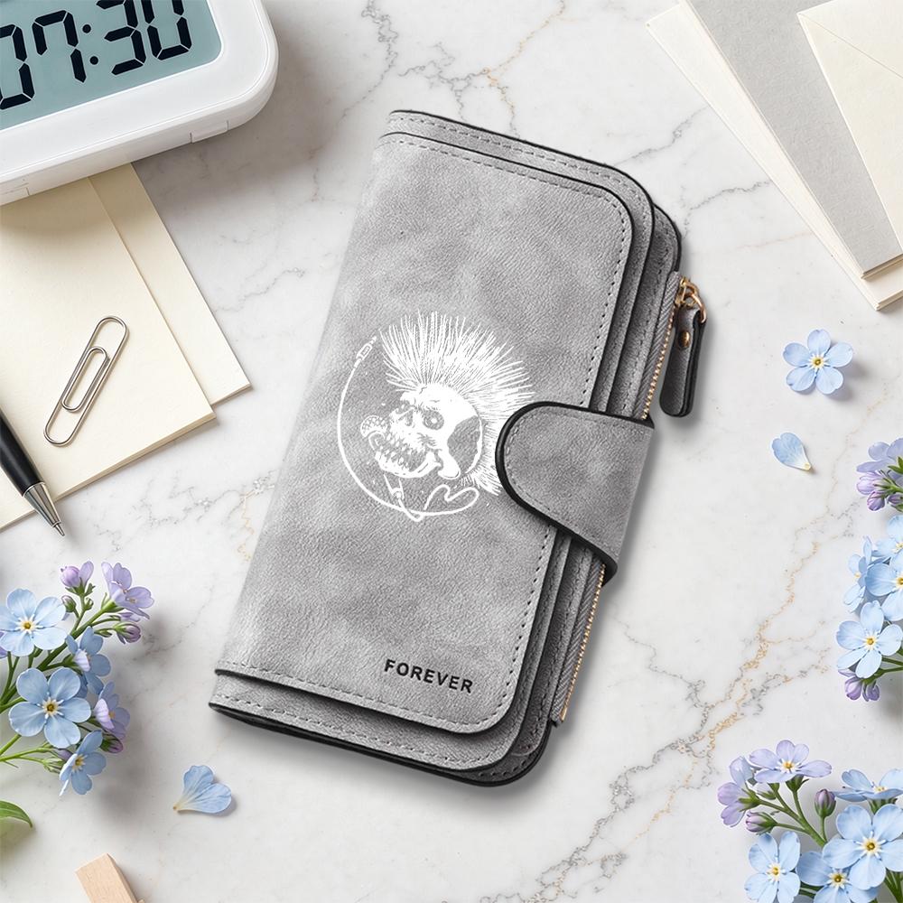 Punk Skull Printed Long Wallet Casual Card Holder Fashion Multi Slot Daily Purse
