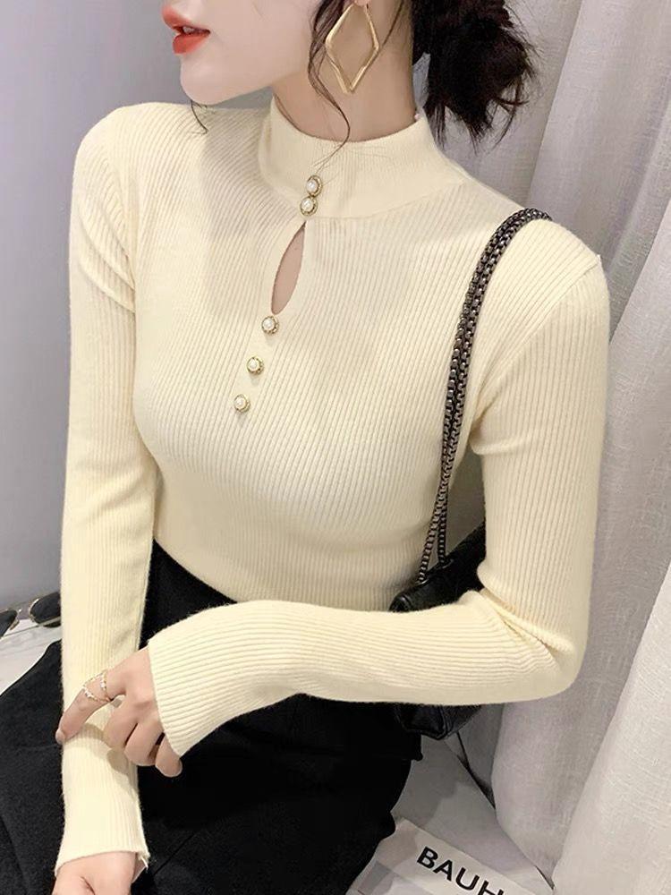 2025 Autumn New Women's Semi-turtleneck Knitted Sweater Women's Long-sleeved Fashion Soft Waxy Bottoming Sweater Top