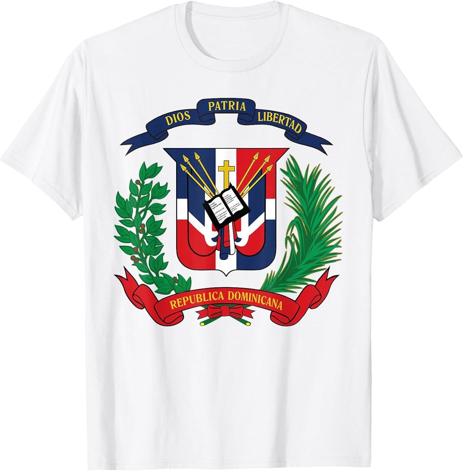 BEST! Dominican Republic Flag National Emblem Republica Dominicana Tee S-3XL XXXL