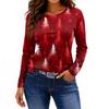 Women's Fashion Casual Slit Hem Round Neck Long Sleeve Loose Printed T-Shirt Ladies Top