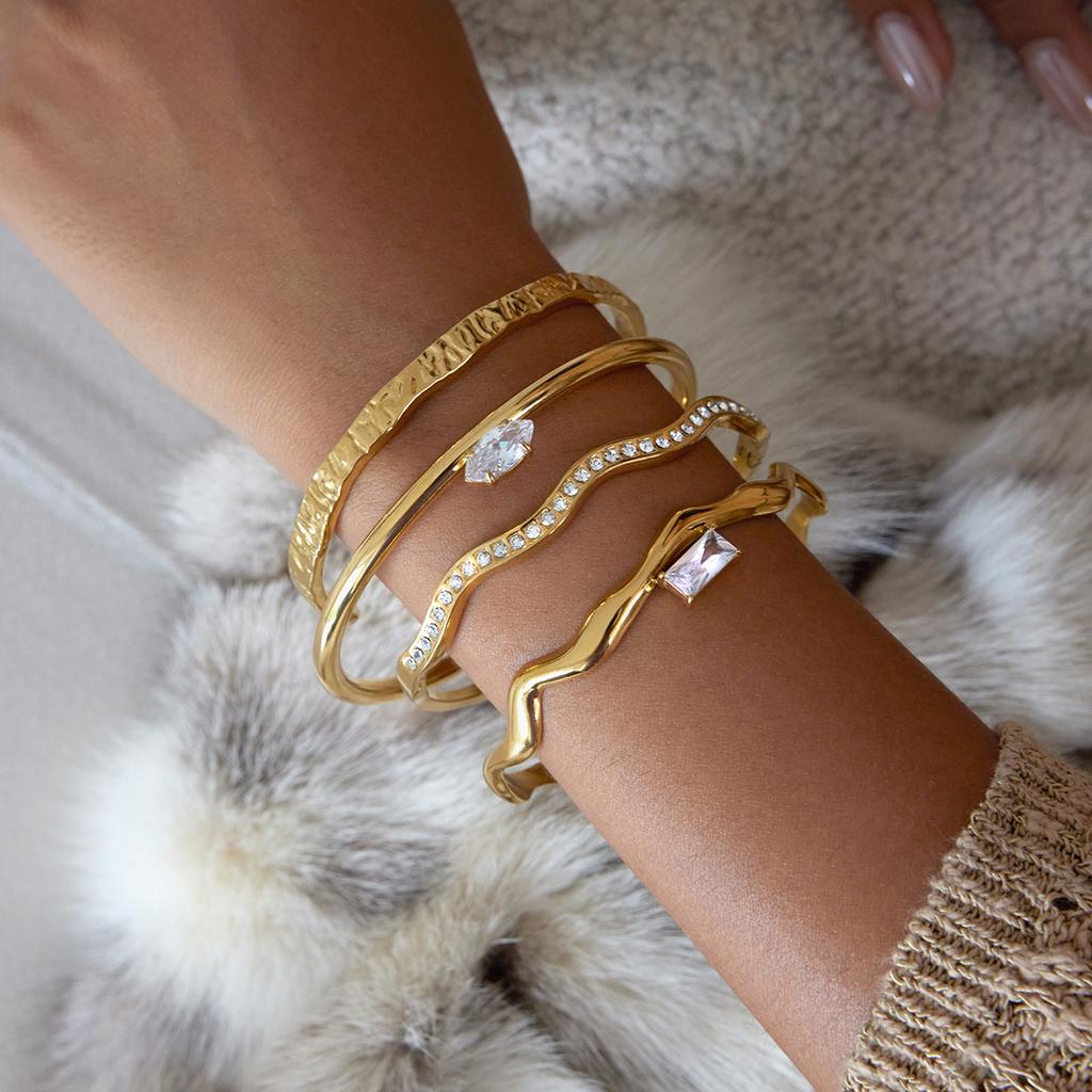Yori High Quality Stainless Steel Marquise White Zircon Open Bracelet Bangle Waterproof Texture Personalized Unisex Jewelry Bijo