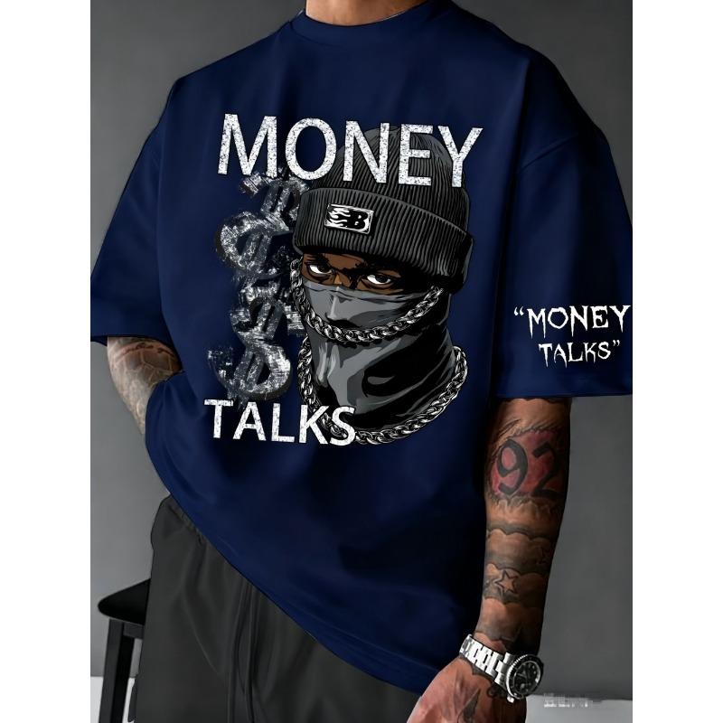 European and American Men's Summer Figure Wealth Letter Print Comfortable and Breathable Round Neck Tshirt Outdoor Street Top