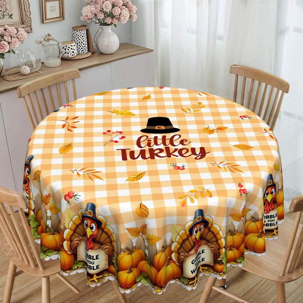 1 Herbst Thanksgiving Polyester Tischdecke Cartoon Truthahn, Kürbis und Sonnenblumenmuster, Rechteckige Tischdecke