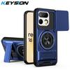 KEYSION Magnetic Phone Case for Realme 16T 5G Slide Camera Lens Protection Upright Kickstand 360° Ring Shockproof Back Cover