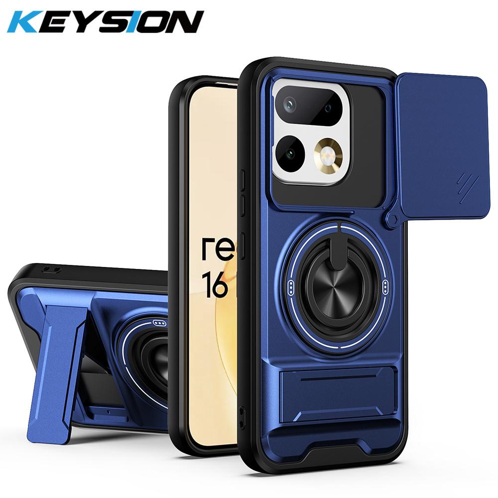 KEYSION Magnetic Phone Case for Realme 16T 5G Slide Camera Lens Protection Upright Kickstand 360° Ring Shockproof Back Cover