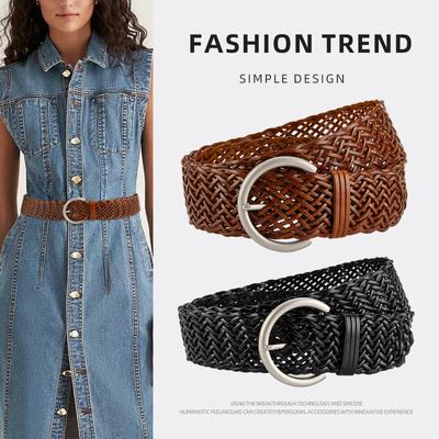 New Product Women's Ethnic Style Woven Wide Belt Versatile Fashion Dress Accessories Vintage Belt Women
