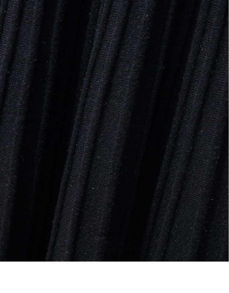 Women's High Waist Wool Knit A-Line Pleated Midi Skirt - Autumn/Winter Slimming Umbrella Hem