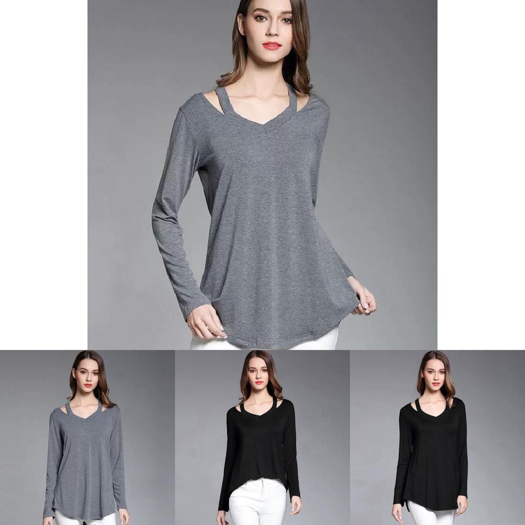 Simple Solid Color Off Shoulder Design Women Long Sleeved Top For Fall Comfort