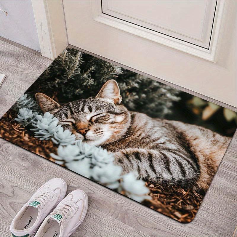 Cute Cat Print Area Rug Soft Non-Slip Home Decor Carpet for Living Room Floor Decoration with Elegant Floral Design