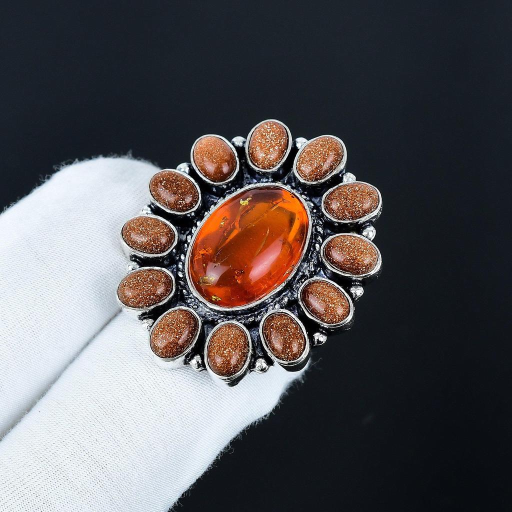 Amazing Ambar, Sunstone Gemstone Ring, 925 Sterling Silver Ring, Gift For Her, Oval Stone ,Elegant Handmade Ring, Ambar Flower Silver Ring Gift