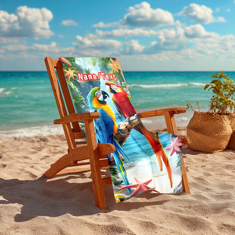 1PC Custom Name Parrot Paradise Beach Scene Beach Towel Highly Absorbent And Sand-Resistant Towel for Swimming, Pool, Yoga, And Travel Lightweight