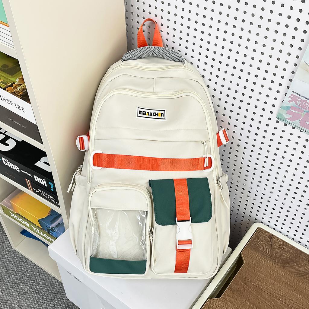 Schoolbag Retro Tooling Large-capacity Schoolbag Female Korean Version High School Student Junior High School Student Contrasting Color Backpack Male