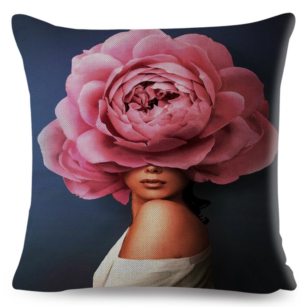 Sexy Flower Feather Women Cushion Cover Decor Harajuku Aesthetics Lady Double Print Pillowcase for Sofa Home Linen Pillow Case