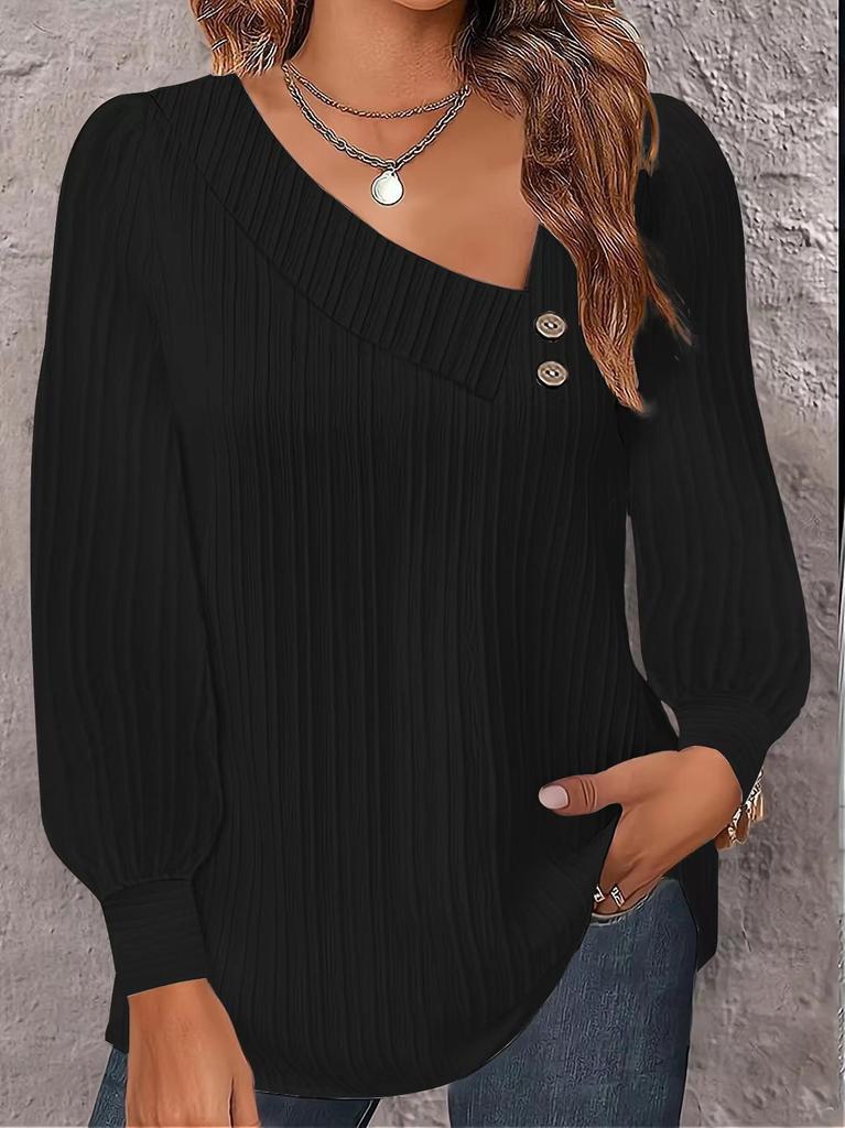 2024 Independent Station Wish Amazon, Spring and Summer Simple Fashion V-neck Button Solid Color Long-sleeved Shirt Women