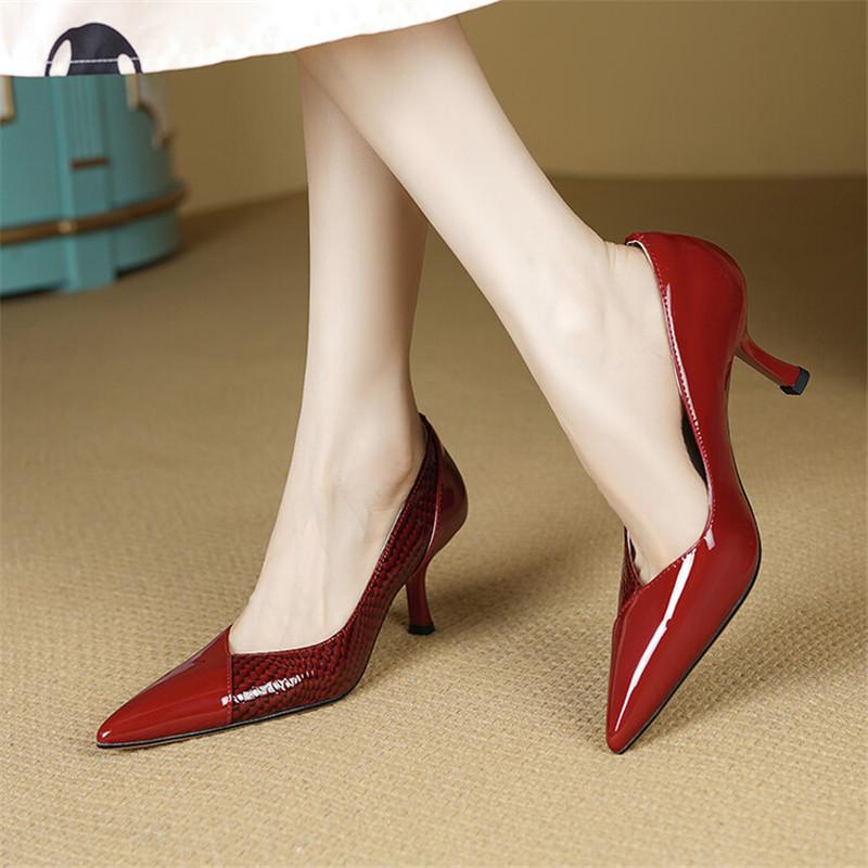 Fashion 2024 New Spring Summer Patent Leather Women Shoes High Heels Mixed Color Pointed Toe Women Pumps Shallow Loafers Shoes for Women