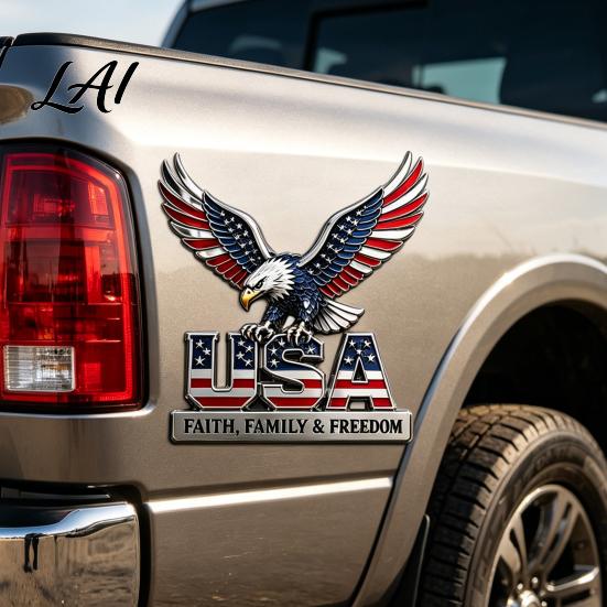 Forte Adesivo Decalcomania Auto USA Fede Famiglia & Libertà Emblema Metallico Aquila