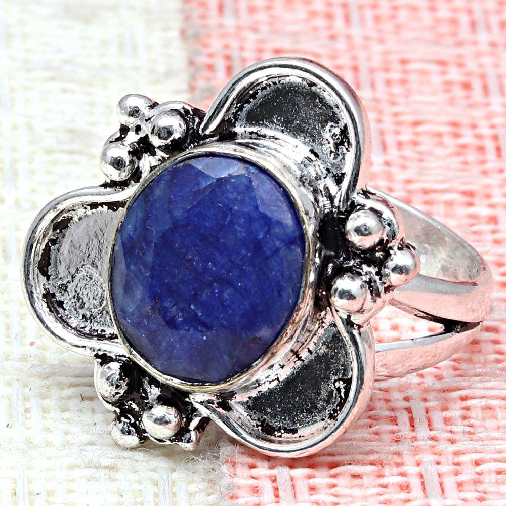 Blue Sapphire Gemstone Handmade Silver Jewelry  "7.5"