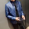 Spring and Autumn Stand-up Neck Leather Jacket Men's Slim-fit Trendy Brand Stream Lapel Leather Jacket Explosive Handsome Locomotive Jacket