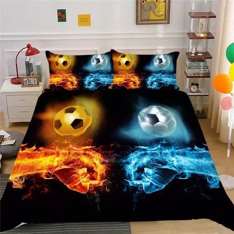 Sports Ball Flame Bedding Set Football Basketball Print Duvet Cover Pillowcases Sport Quilt Cover for Bedroom Decor