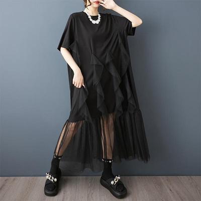 Short Sleeve Plus Size Vintage Black New In Dresses for Women Casual Loose Long Summer Dress