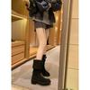 Sheepskin~ Korean version niche design belt buckle two wear boots retro suede temperament trouser tube boots thin knight boots
