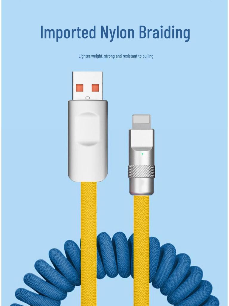 Color Contrast Spring Data Cable: Retractable Fast Charger for Huawei & Apple