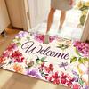 Floral Welcome Pattern Non Slip Carpet Modern Entryway Mat Washable Rug for Home Living Room Bedroom Kitchen Floor Decor