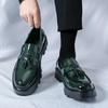 Men's Shiny Tassel Pointed Toe Leather Slip-On Loafers with Thick Sole - Plus Size Formal Casual Shoes