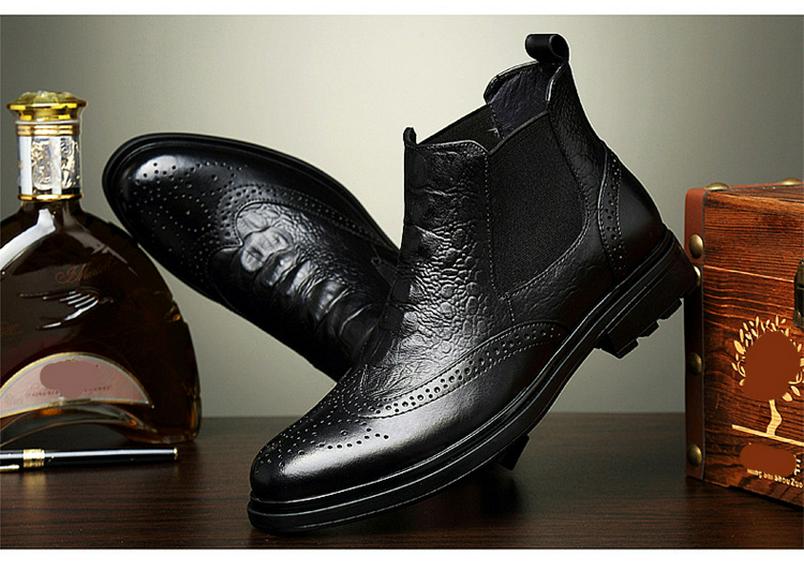 Plus Size Men's British Style Genuine Leather Chelsea Ankle Boots