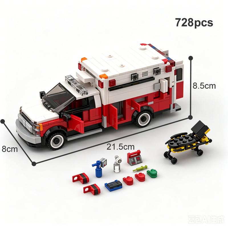 City Rescue Ambulance Building Blocks Emergency Medical Vehicle Model Bricks DIY Assembly Educational Collectible Toy Gift