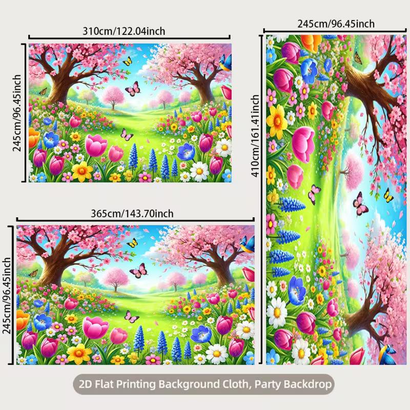 Cartoon Spring Cherry Blossom and Flower Backdrop Kids Party Photo Booth Background Banner