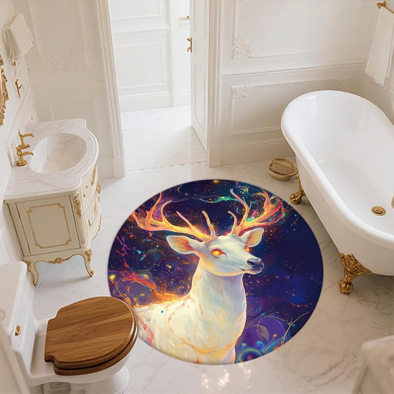 Colorful Deer,Round Area Rug,Carpet Rug for Living Room Bedroom Sofa Playroom Decor,Non-slip Floor Mat