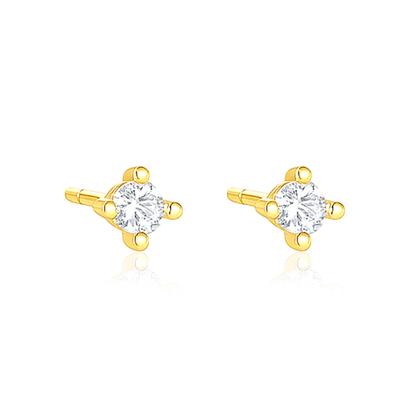 Classic Round Solitaire Stud Earrings - 925 Sterling Silver Yellow Plated
