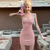 Pink Spicy Chic French Spaghetti Strap Dress - Women's Elegant Slim Fit