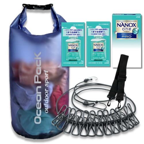 Fattu Travel Laundry Bag Set (5-Piece Set) with Clothesline, Ideal for Travel, Outdoor Activities, Camping, and Disaster Preparedness (Blue, 10L, Incl